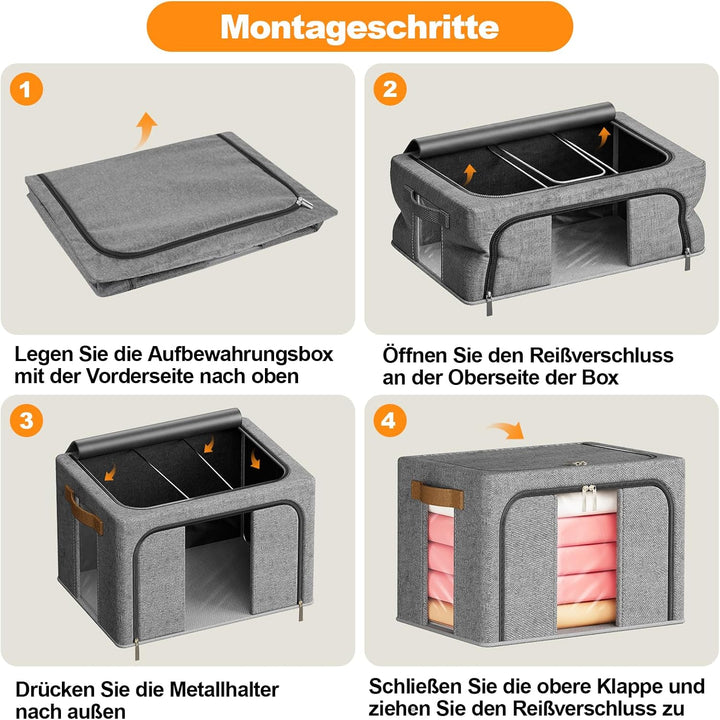 3 Stück 66L Aufbewahrungstasche, Faltbare Aufbewahrungsbox mit Deckel | Gross Kleideraufbewahrung Um