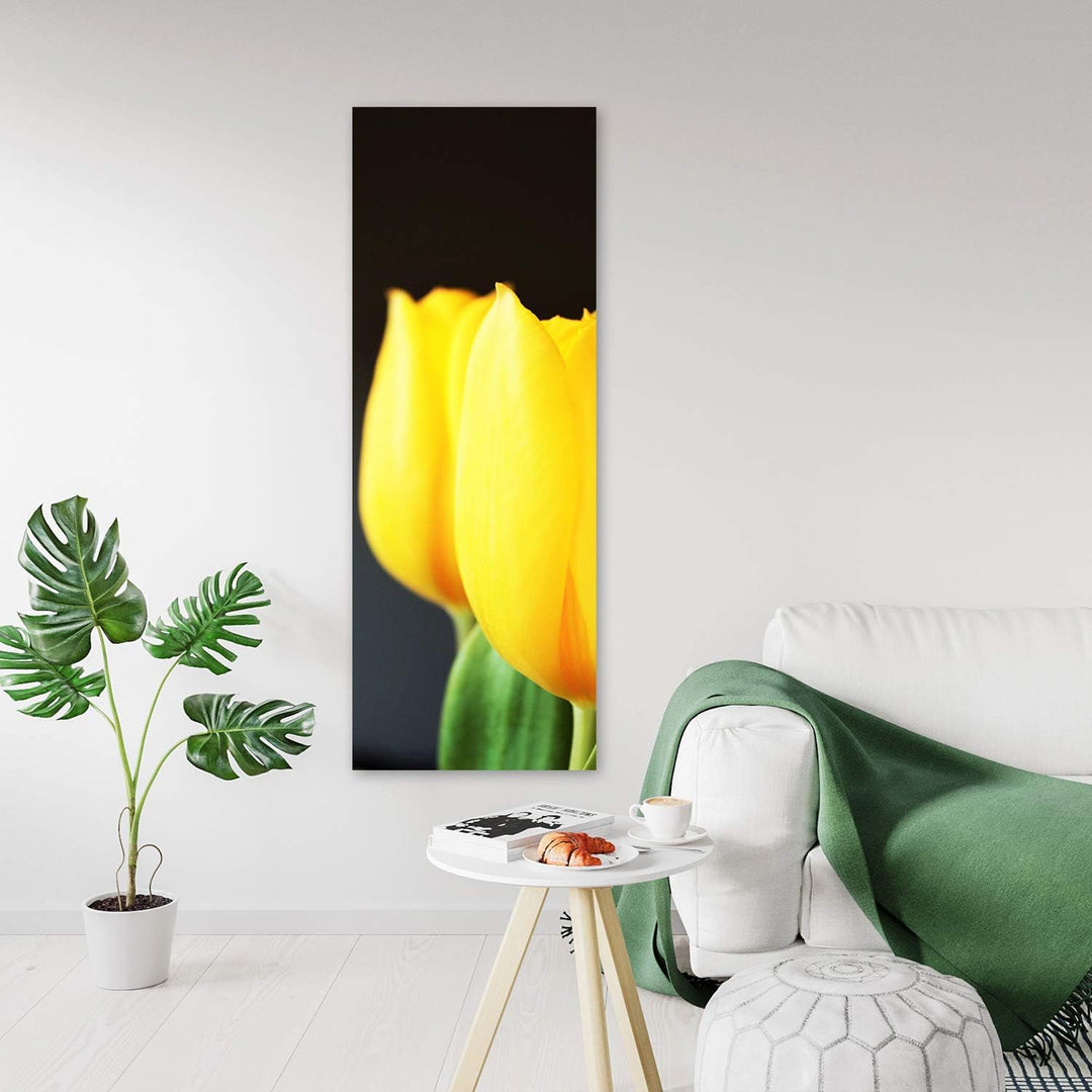 Feeby Wandbild XXL Tulpen Deko Kunst Bilder Blumen Gelb 60x150 cm Deko Paneel 60x150 cm Gelb_a, Deko