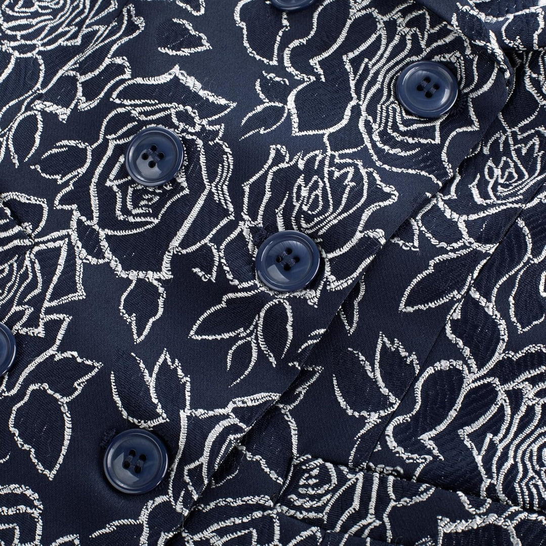 Belle Poque Damen Weste mit Gebogenes Revers V-Ausschnitt Karierte Weste mit Zwei Taschen Geometrisc