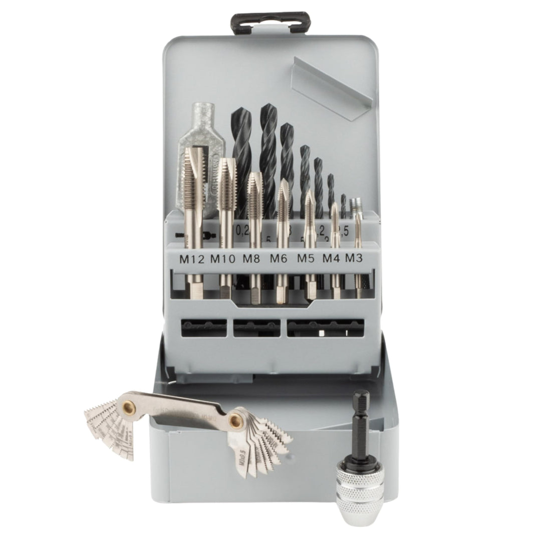 GSR Gewindeschneider Set, 17-teilig, HSSG Gewindebohrer Set, M3-M12, Mit Gewindebohrer-Halter 1/4''