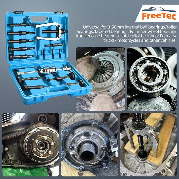 FreeTec 16tlg Innenlager Abzieher Set, 8-58mm Innenabzieher Lager, Grundloch Lagerabzieher Innenlage