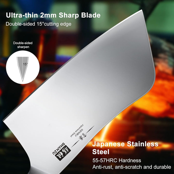 SHAN ZU Kochmesser, 18cm Scharfes Küchemesser Hackmesser Profi Japanische High Carbon Edelstahl Hack
