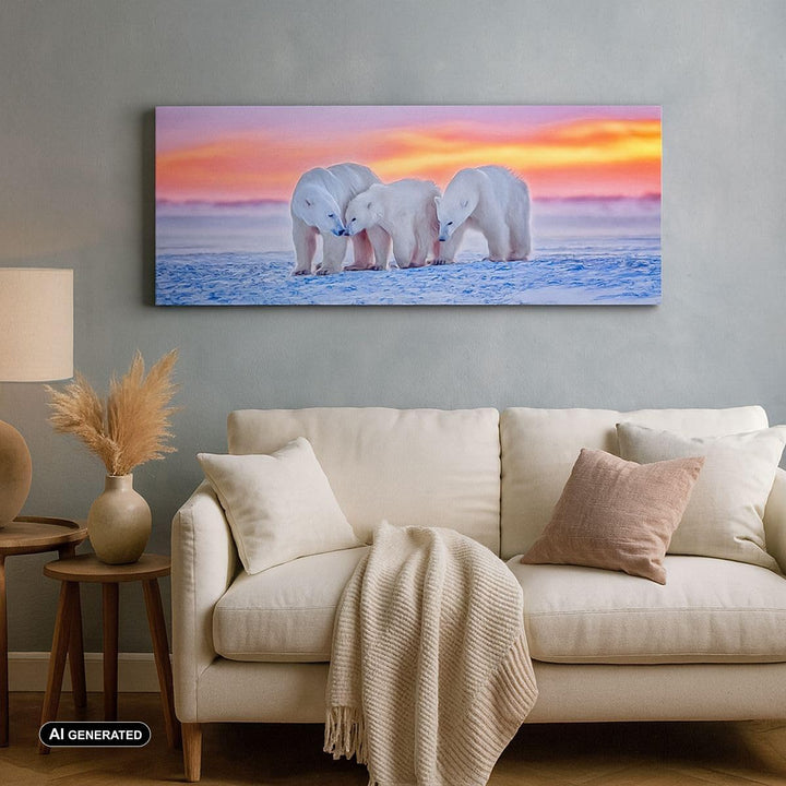 Wandbilder Dekoration Wohnzimmer Bären Winter Schnee Familie Panorama Bilder auf Leinwand 120x50cm L