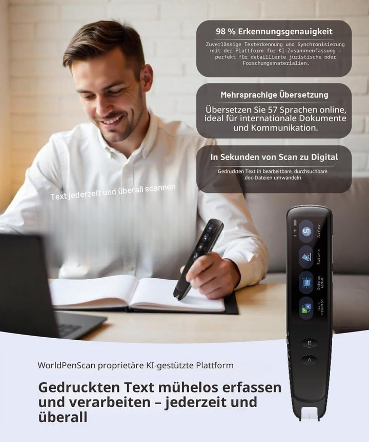 Penpower WorldPenScan Go | Scannerstift inkl. OCR | Übersetzung Stift Scannen vom Deutschen ins Engl