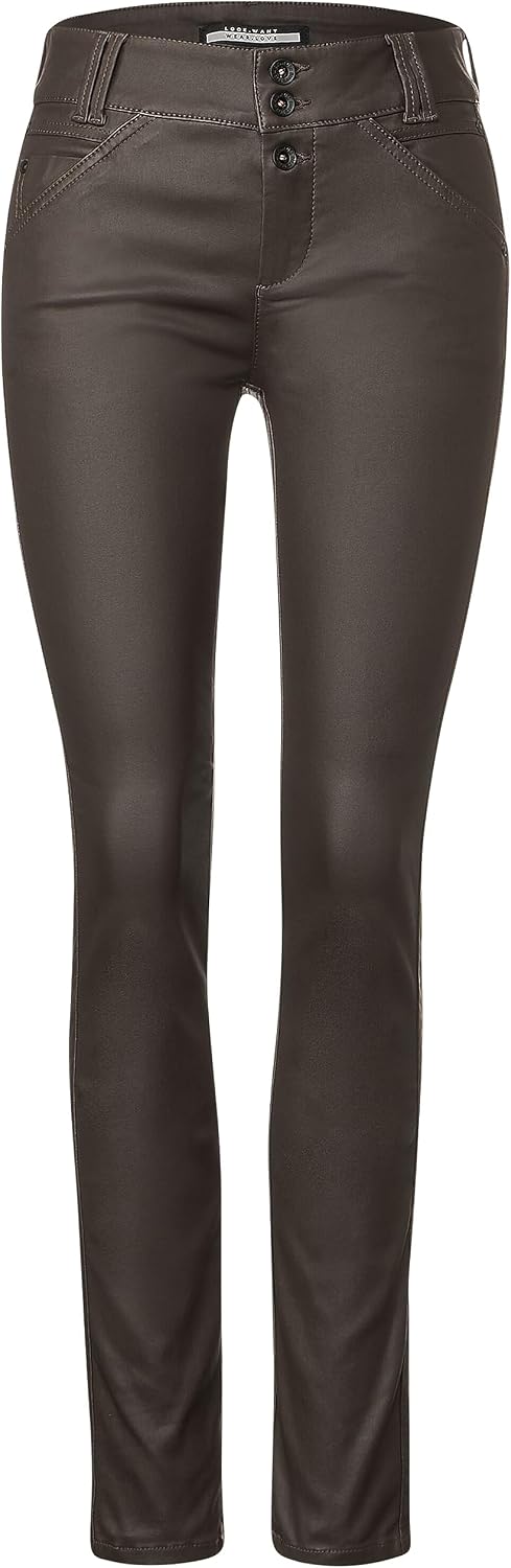 Street One Damen Hose Slim Coating 34W / 32L Falcon Brown, 34W / 32L Falcon Brown