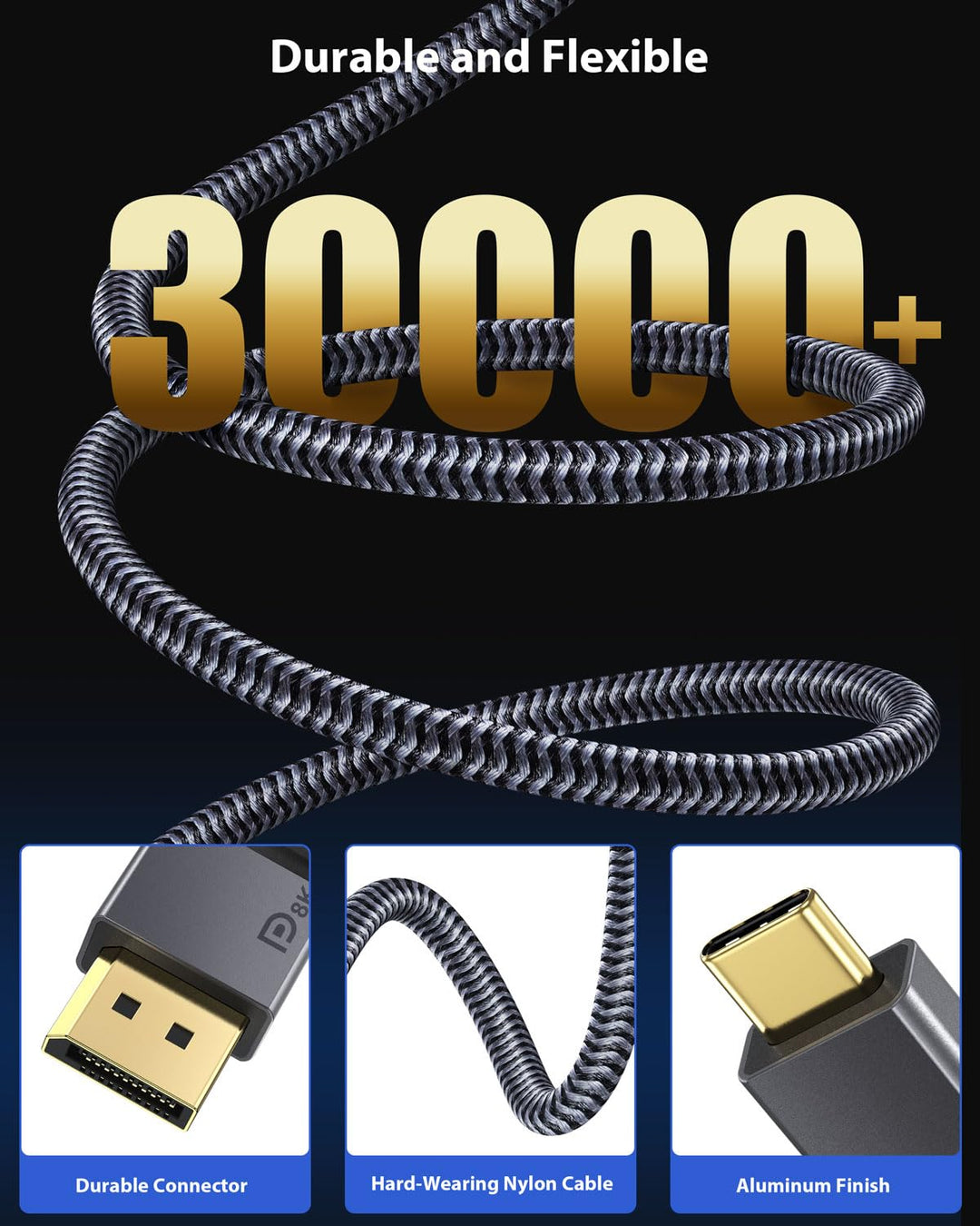 [2 Pack] USB C DisplayPort Kabel 1.4 8K@60Hz 4K@60Hz/144Hz/120Hz 5K@60Hz 2K@240Hz Thunderbolt 3/4 zu