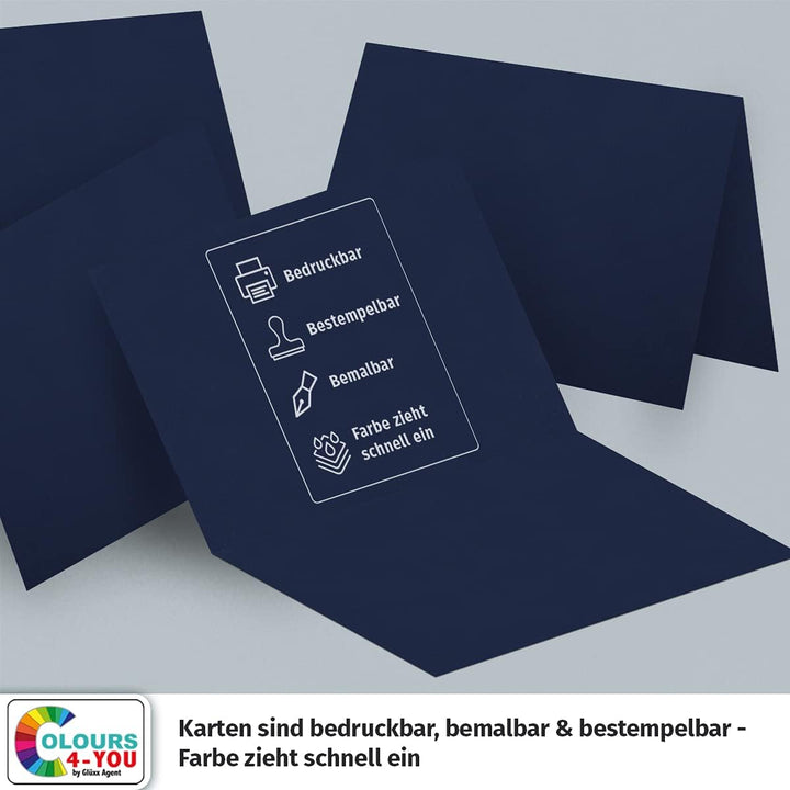 100 Klappkarten mit Umschlägen Set Dunkelblau - DIN A6 Blanko Doppelkarten 14,8 x 21 cm (160 g/m²) -