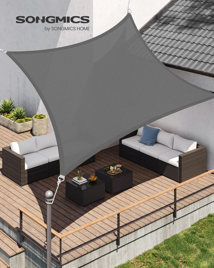 SONGMICS Sonnensegel 2 x 3 m, Sonnenschutz aus HDPE-Gewebe, luftdurchlässig, wasserdurchlässig, für