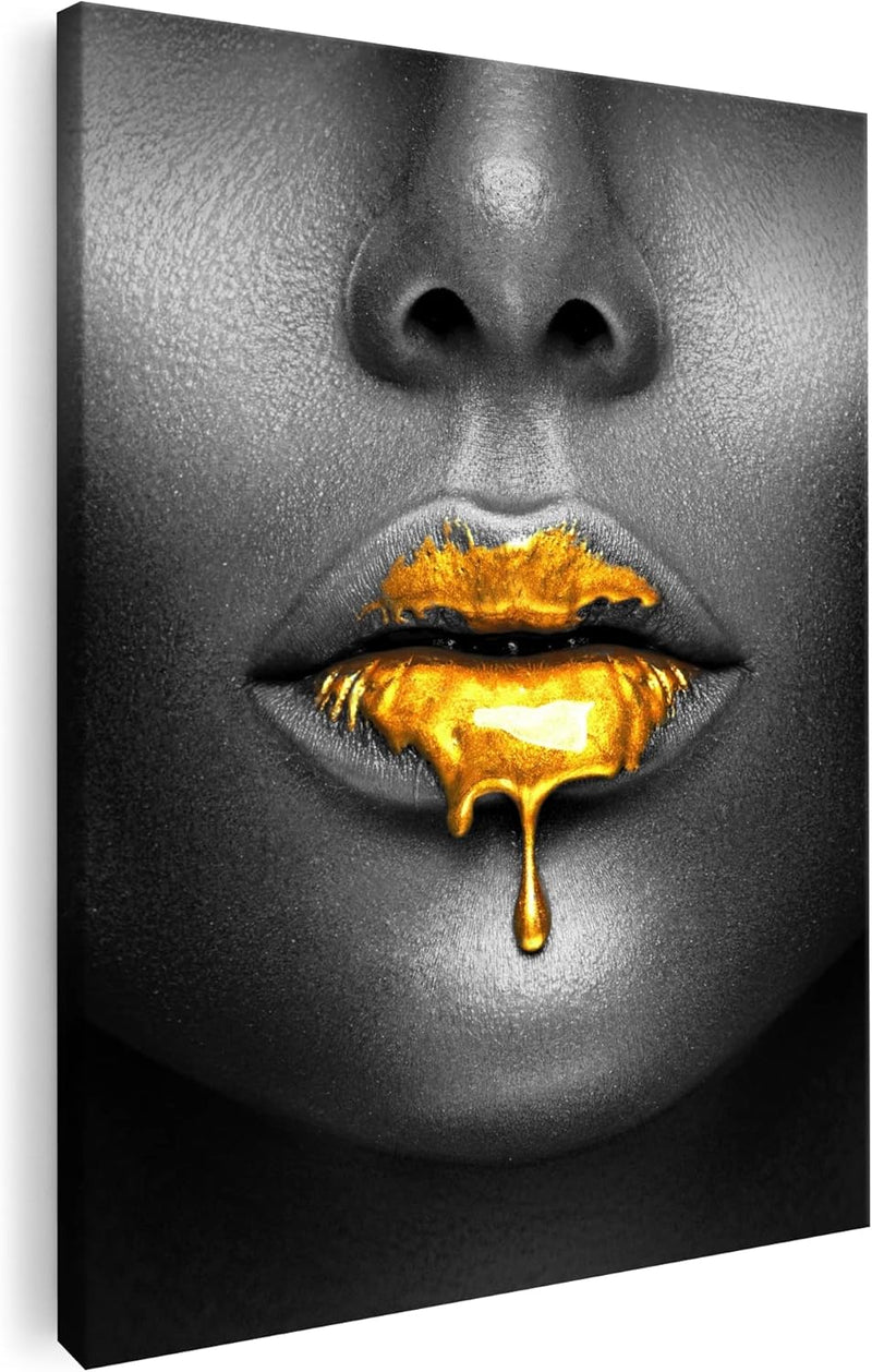 Artmazing | Goldene Lippen Bild | Poster & Kunstdrucke | Bild Hochkant | Pop Art Bilder Leinwand | S