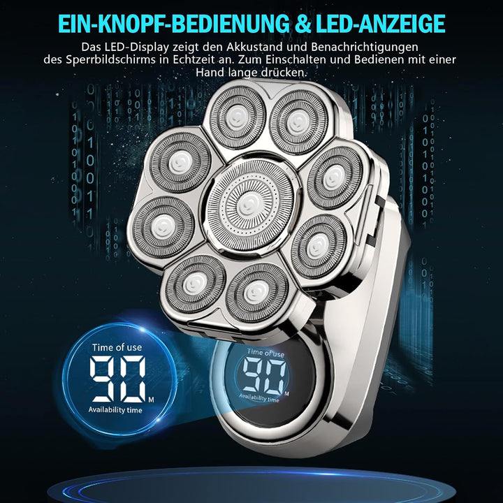 Glatzen Rasierer Herren Elektrisch, IPX6 Wasserdicht 9D Flexibler Glatzenrasierer, 6 in 1 Kopfrasier