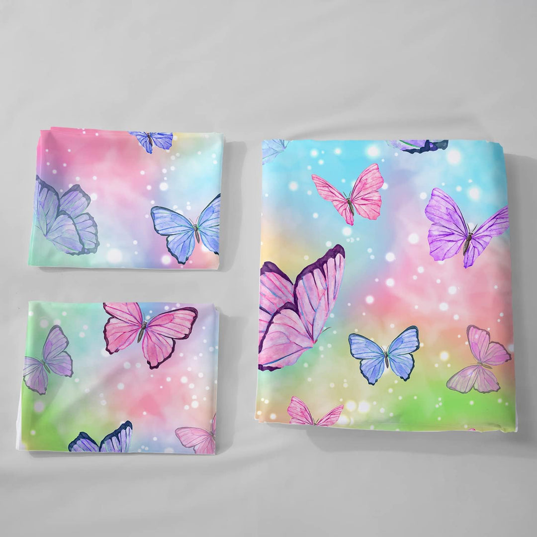 HOSIMA Schmetterlings-Bettwäsche-Set für Mädchen, Aquarell-Schmetterlingsmuster, bunter Druck, Bettb