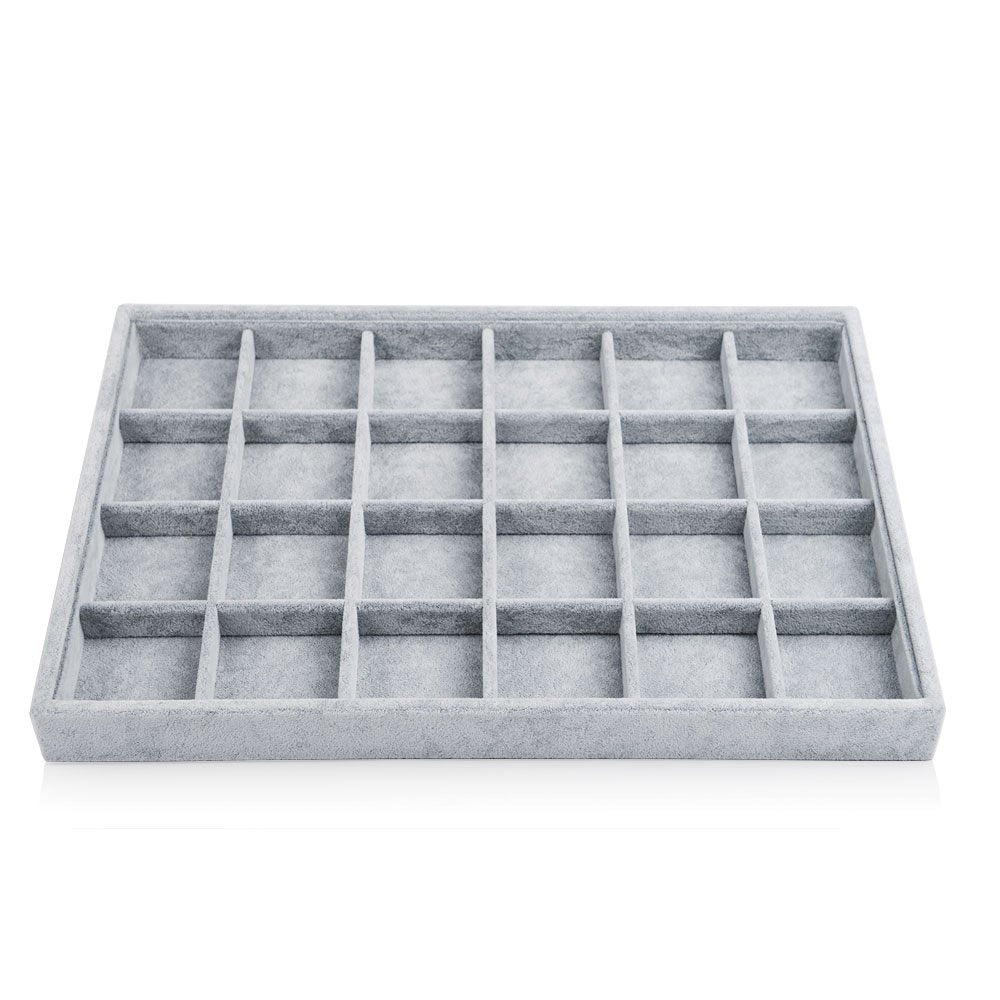 Oirlv Grau Samt 24 Gitter Schmucktablett,Schmuckaufbewahrung Schublade Schmuck Organizer Tablett Rin