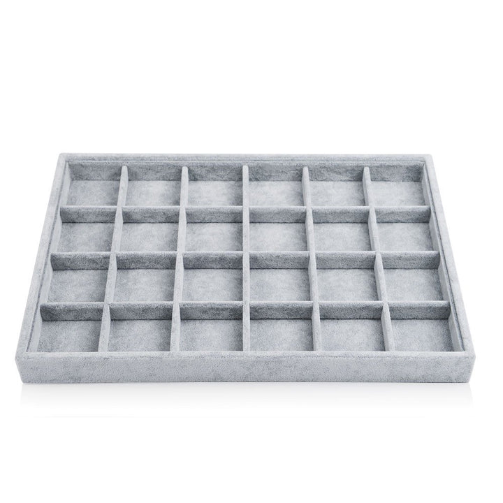 Oirlv Grau Samt 24 Gitter Schmucktablett,Schmuckaufbewahrung Schublade Schmuck Organizer Tablett Rin