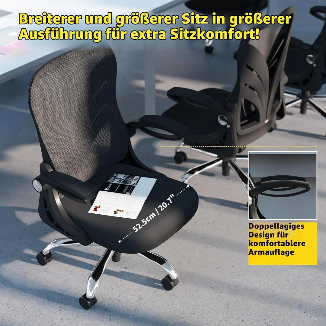 HOLLUDLE Ergonomischer Bürostuhl mit Klappbarer Rückenlehne, Schreibtischstuhl mit Erweitertem Sitz(
