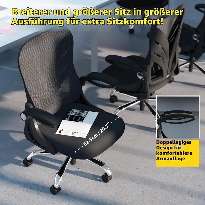 HOLLUDLE Ergonomischer Bürostuhl mit Klappbarer Rückenlehne, Schreibtischstuhl mit Erweitertem Sitz(