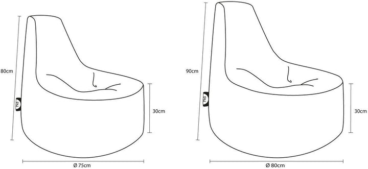 PATCH HOME Patchhome Gamer Sessel inkl. Würfel Bean Bag Set Ø75cm, 80cm Höhe, 30cm Sitzhöhe + 35x35c
