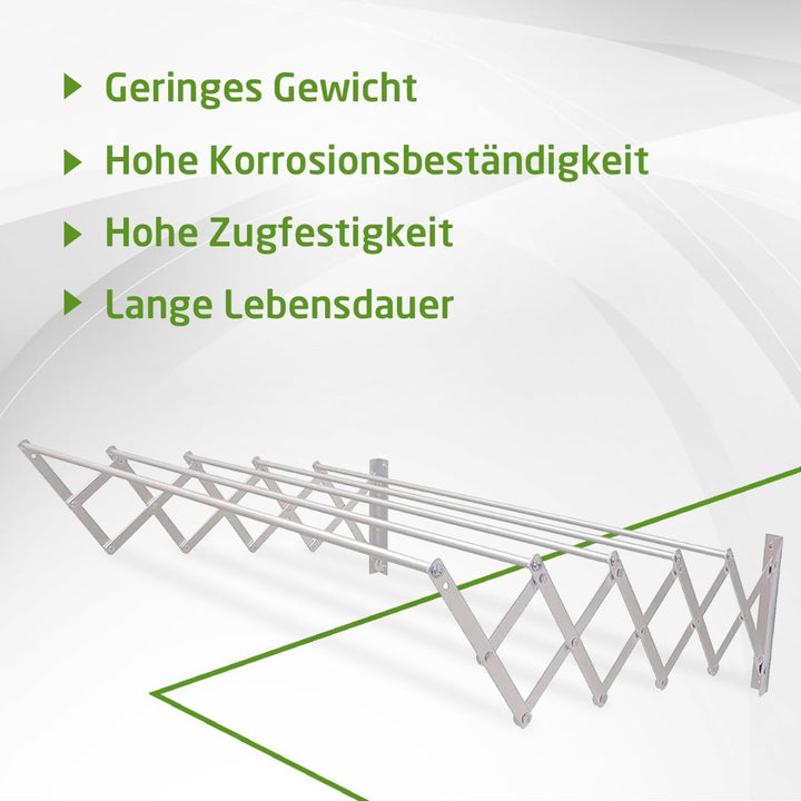 Amig - Wäscheständer Wandmontage | Trockenlänge aus Aluminium | Ausziehbare Wäscheleine mit 5 Stange