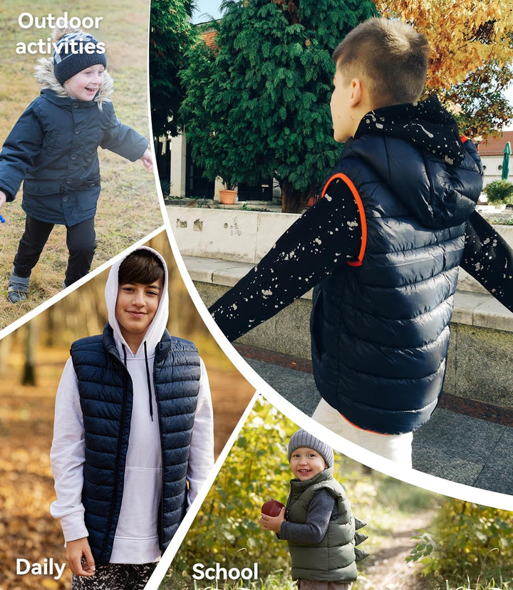 LAUSONS Kinder Warme Weste Jungen Steppweste Ärmellose Winterjacke Puffer Weste mit Kapuze Schwarz 1