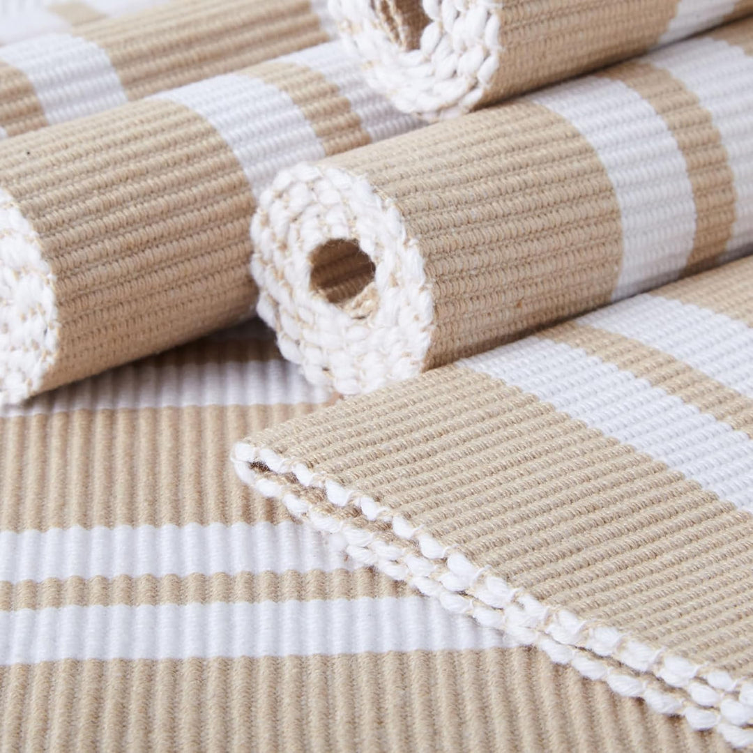 Encasa XO Platzsets Esstisch Set von 6 | Franca Beige Streifen | Fein gerippte Baumwoll-Tischunterla