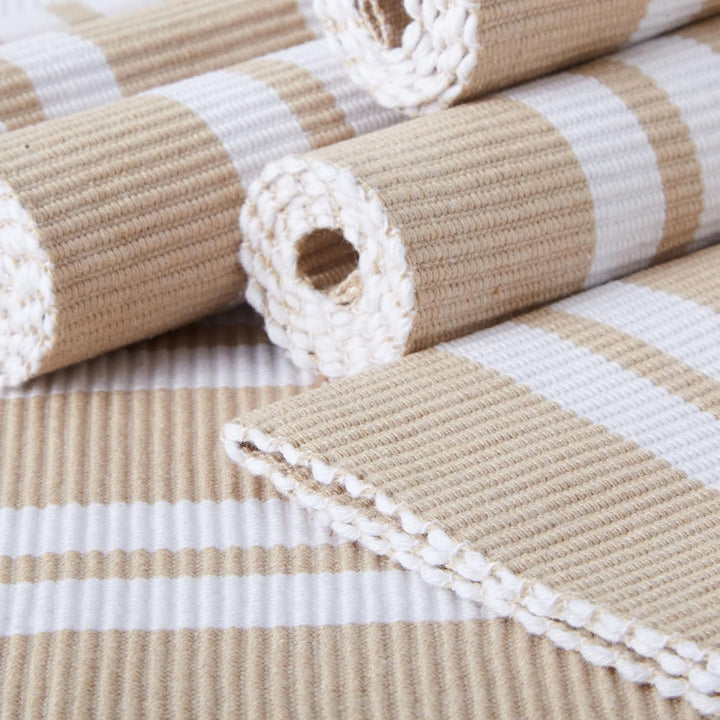 Encasa XO Platzsets Esstisch Set von 6 | Franca Beige Streifen | Fein gerippte Baumwoll-Tischunterla