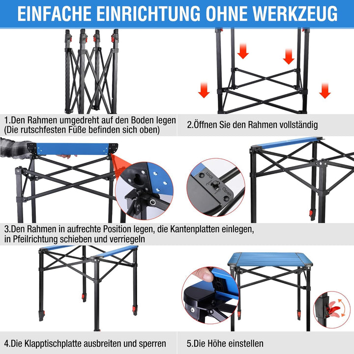 VILLEY Aluminium Klapptisch mit Tragetasche, Klappbarer Campingtisch aus Alu, Faltbarer Balkontisch,