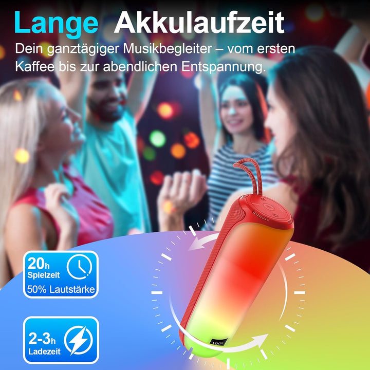 VOCH Tragbarer Bluetooth Lautsprecher mit RGB Licht, 40W Stereo Sound, Bluetooth 5.3, TWS Pairing, I