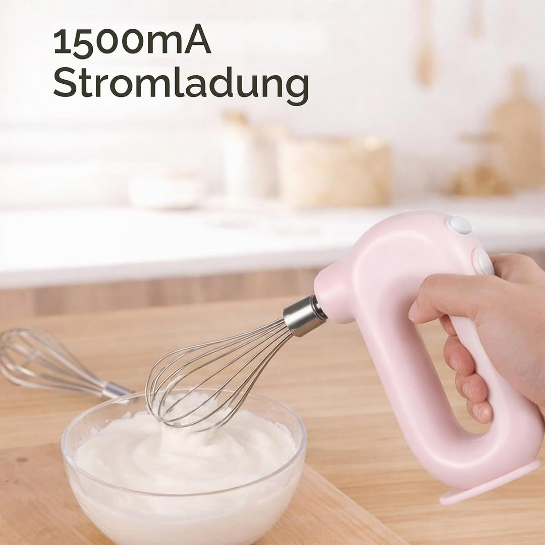Elektrischer Handmixer, 1500mAh Wiederaufladbar Elektrischer Schneebesen, 4 Gang Einstellbarer Kabel