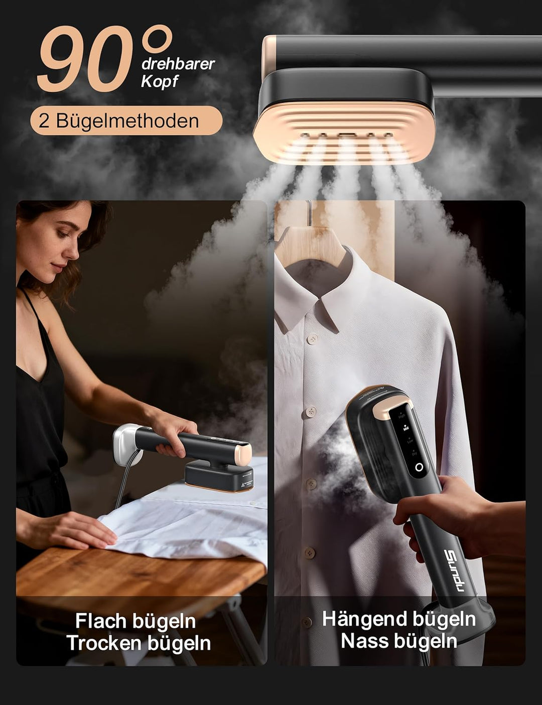 Sundu Dampfglätter, Steamer mit 2 Wassertanks (180 ml und 100 ml), 15S Schnelles Aufheizen, 24 g/min