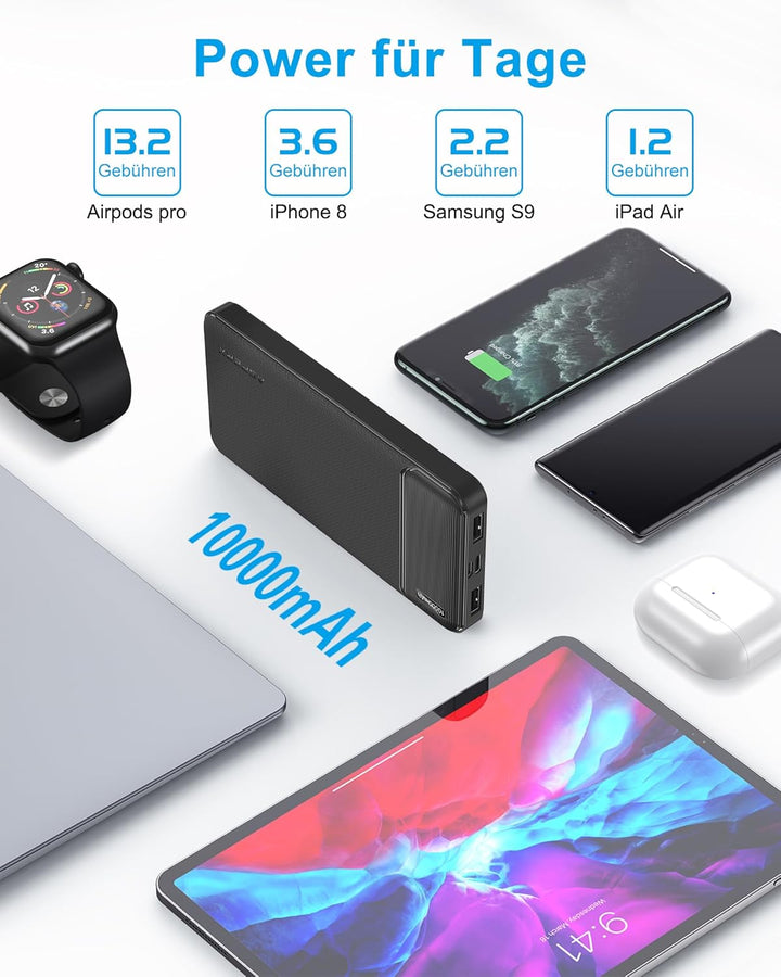 AsperX Power Bank 10000mAh mit USB-C Input &amp; Output Slim Klein Aber Stark Externer Handyakkus,Kompat