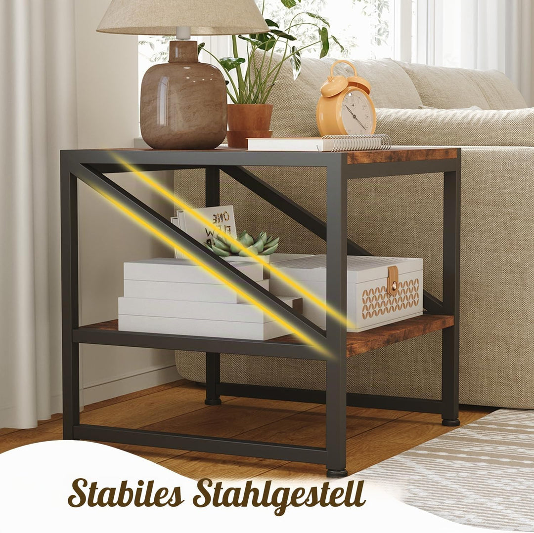 Beistelltisch Wohnzimmer 50x50 cm, Couchtisch mit 2 Ebenen bis 90 kg belastbar, Industrie-Design Sof