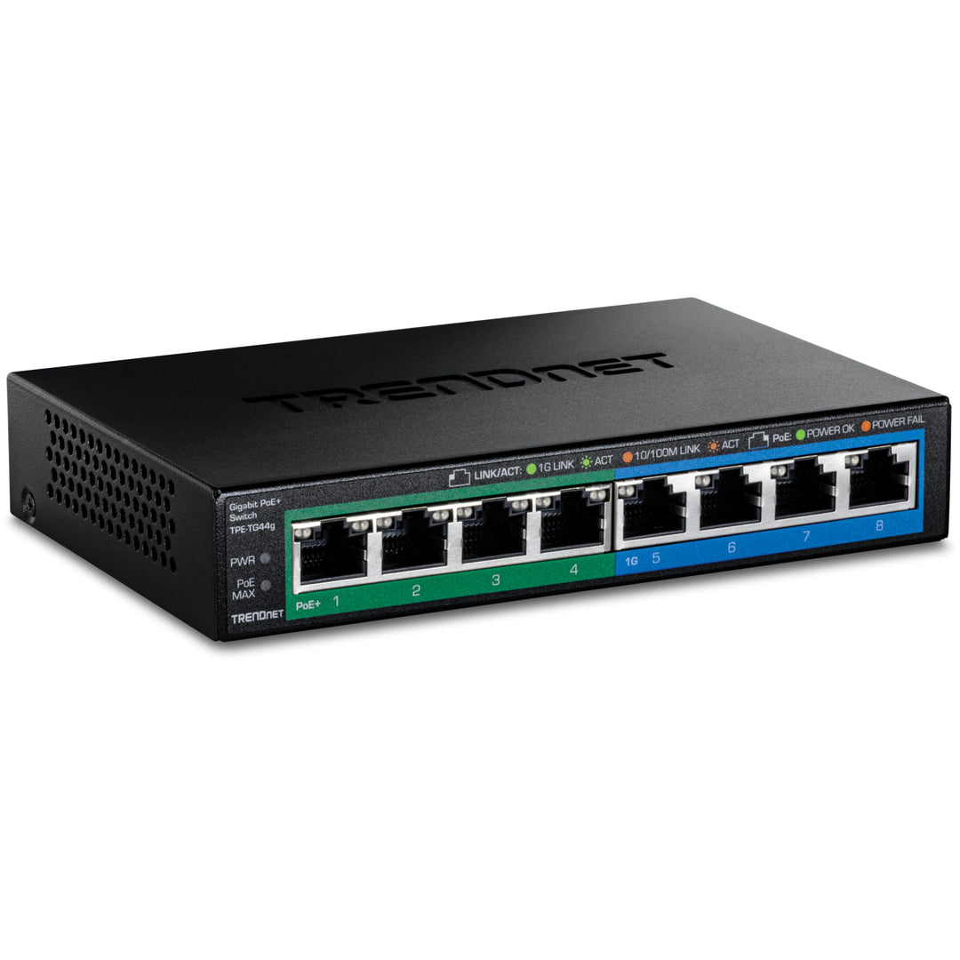 TRENDnet TPE-TG44G 8-Port Gigabit GREENnet PoE + Switch, 4 x Gigabit PoE / PoE + Bis zu 30 Watt / Po