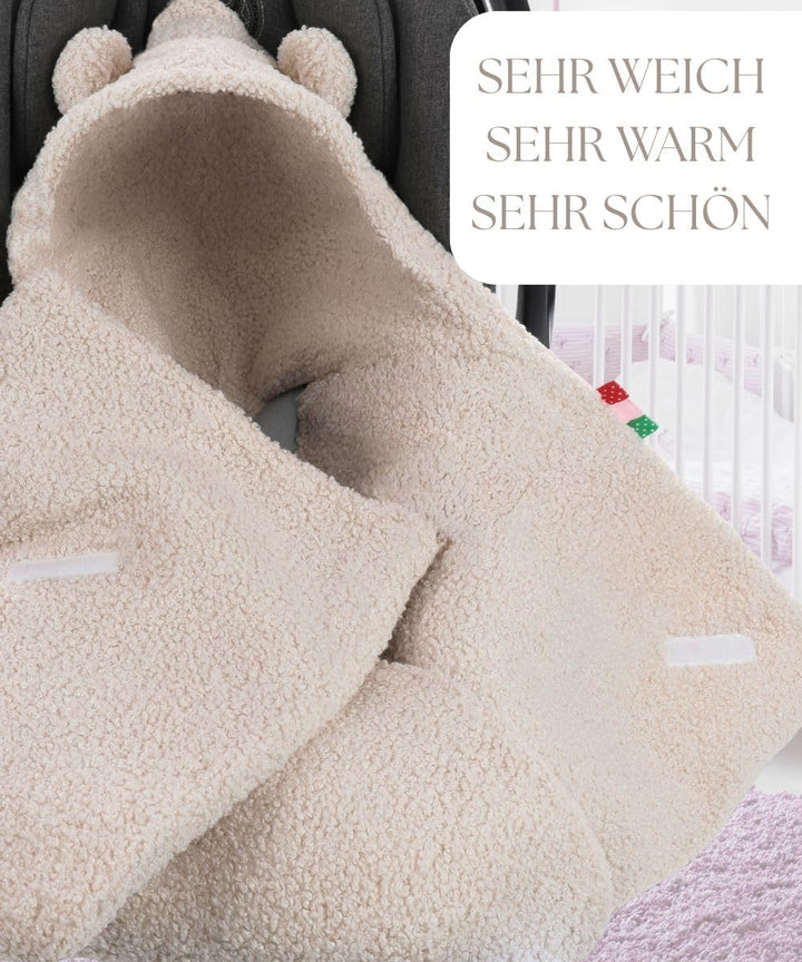 Einschlagdecke Babyschale 80x80cm | Für Neugeborene & Babys bis max. 4 Monate | Kuschel-Bouclé Lammf