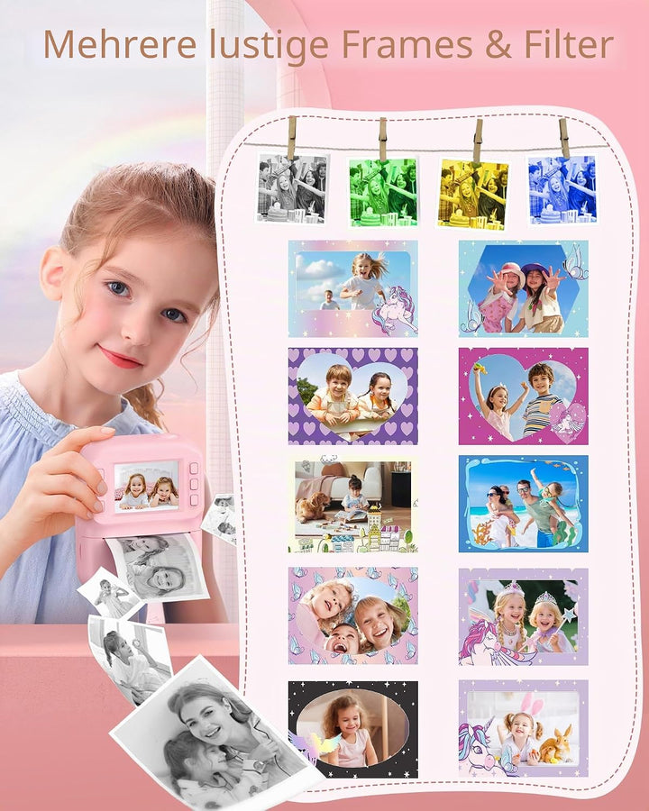 Sofortbildkamera Kinder 48MP, 1080P Video Kinderkamera mit Sofortdruck, 2,4 Zoll IPS Spielzeug Kamer