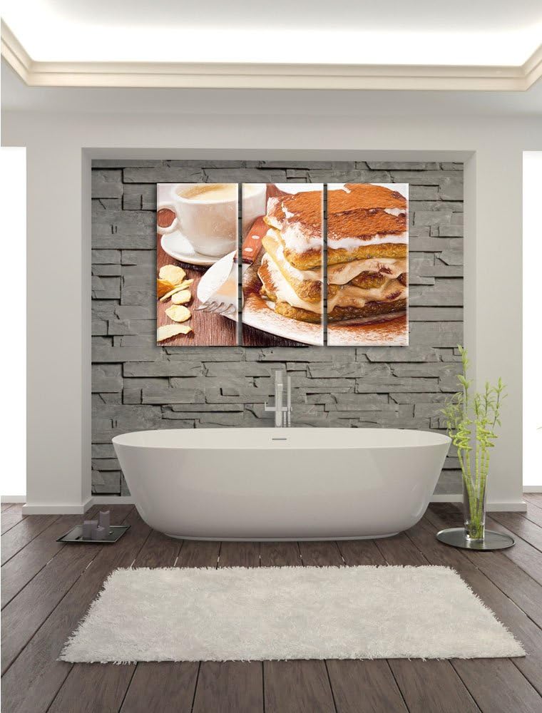 Pixxprint Leckeres Dessert mit Kaffee als Leinwandbild/Grösse: 3 Teilig (120x80) cm/Wandbild/Kunstdr