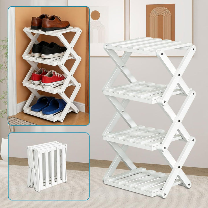 Faltbare Schuhregal, Bambus Kleines Schuhregal Vertikales Schuhregal Freistehendes Regal für Korrido