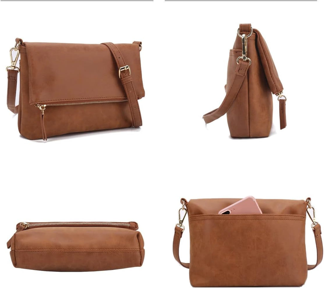 Gladdon Umhängetasche damen,Schultertasche mit Reissverschluss, Crossbody Tasche, Leder Handtasche K