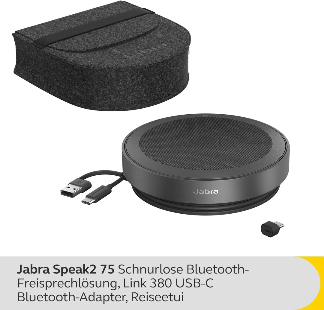 Jabra Speak2 75 schnurlose Freisprechlösung mit USB-C Bluetooth-Adapter, 4 Mikrofone mit Geräuschunt