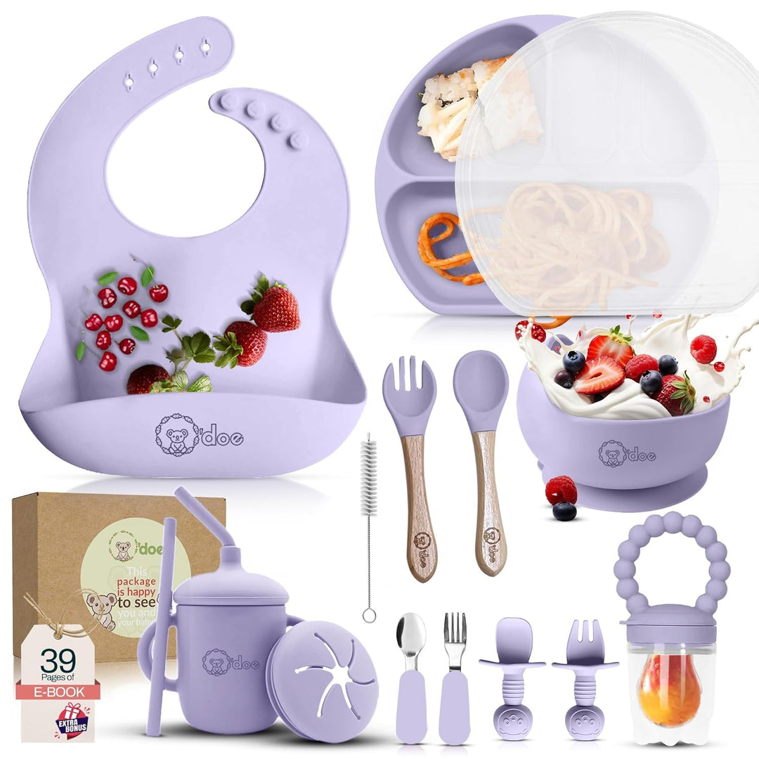 O'doe 17-teilig Baby LED-Entwöhnungszubehör für Kleinkinder, Babyfütterungsset | Saugnapf-Silikon-Ba