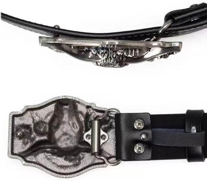 WRJAHCG Gürtel Western für Cowboy, Vintage Long Horn Bull Rodeo Western Cowboy Gürtel,Silver black,1