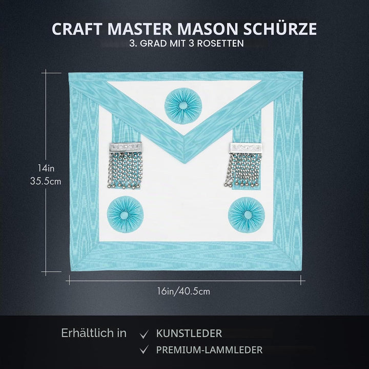 Masonic MM Handwerks-/Freimaurer-Schürze mit Insignien aus Kunstleder, hochwertig