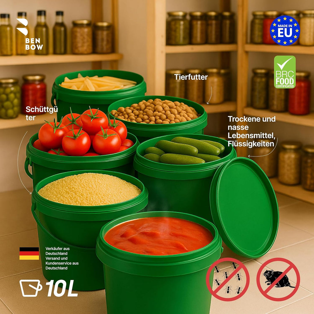 BenBow Eimer mit Deckel 10l Grün 50x 10 Liter - lebensmittelecht, stabil, luftdicht, auslaufsicher,