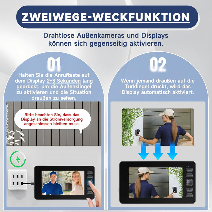Video Türklingel mit Kamera, Drahtlose Türklingel mit 4,3 Zoll Bildschirm, Bluetooth Verbindung, 400