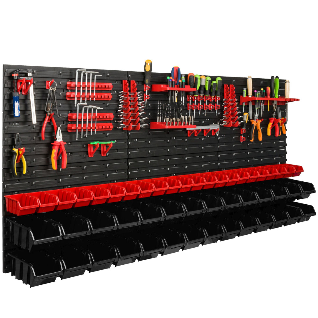 Lagersystem Werkstattregal | 172 x 78 cm | 50 stck. Box | Wandregal mit Werkzeughalterungen und Stap