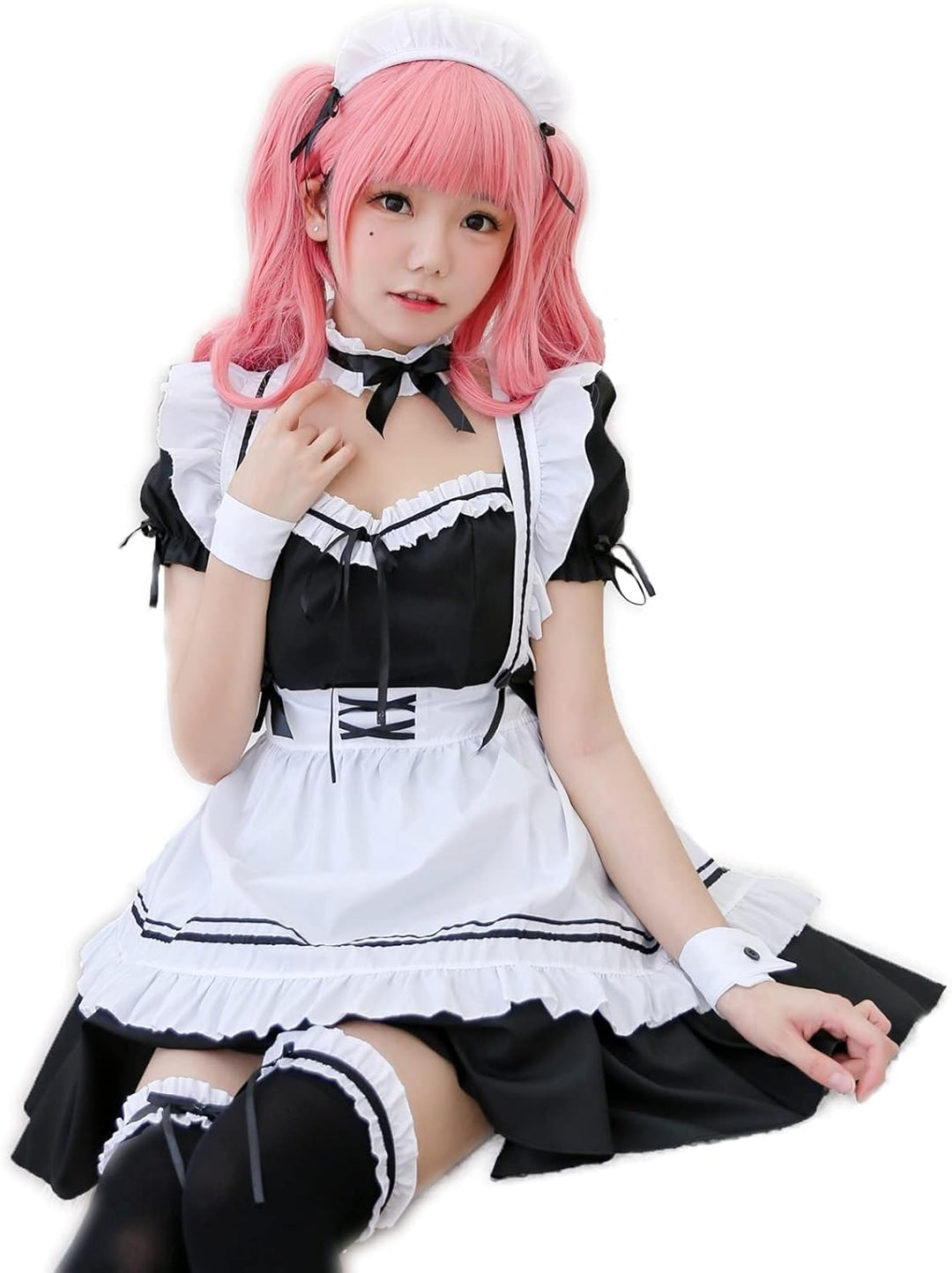 CarolynDesign Japanisches Anime Sissy Maid Dress Anime French Maid Schürze Kostümset Schwarz M, Schw