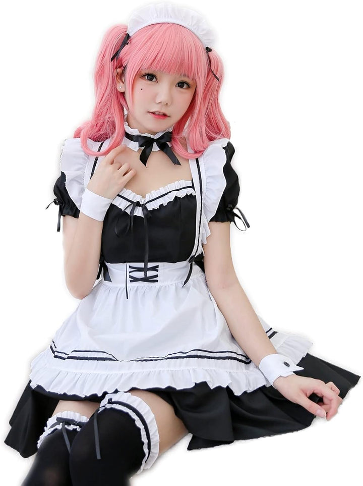 CarolynDesign Japanisches Anime Sissy Maid Dress Anime French Maid Schürze Kostümset Schwarz M, Schw