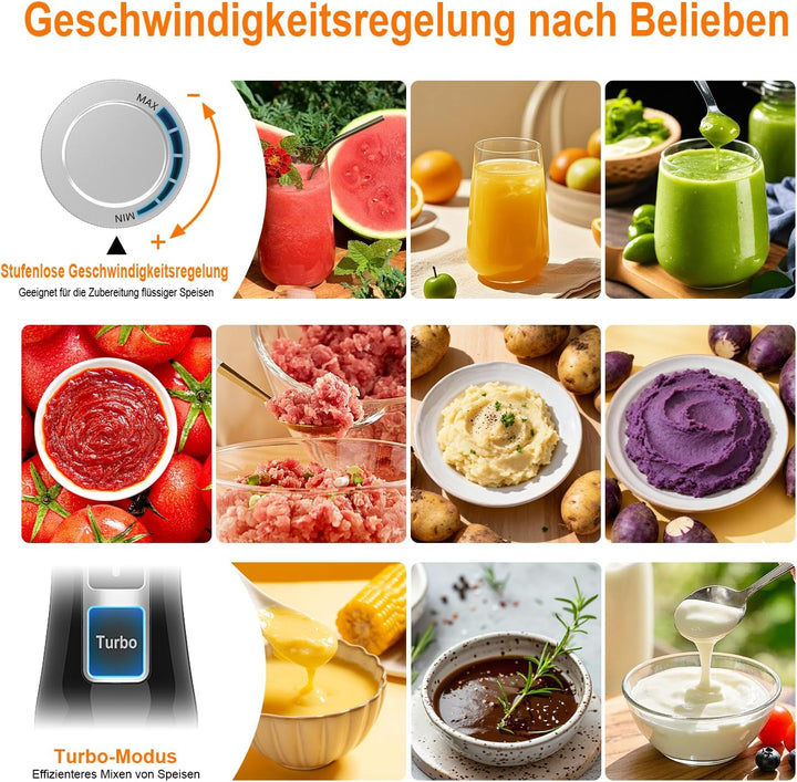 Ibergrif Stabmixer 1000W Edelstahl mit stufenloser Geschwindigkeitsregelung und Turbo Taste, Elektri