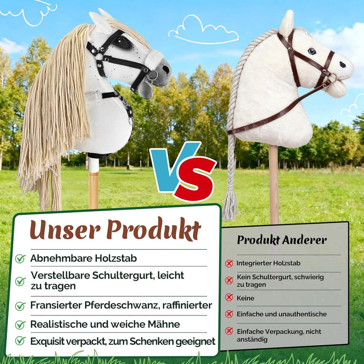 Hobby Horse, A3 Kopfgrösse Steckenpferd Kinder, Hobby Horsing mit Weichem Plüschhalfter, Fliessendem