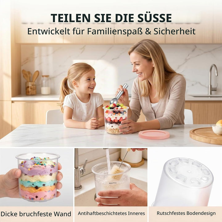 Behälter für Ninja Creami, 4 Stück Ersatzbecher &amp; Deluxe Behälter Set, 500ml Becher mit Farbkappen,