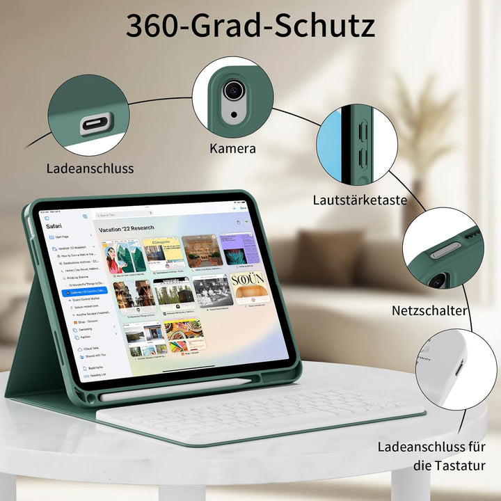 ZOPSGYU Hülle mit Tastatur für iPad (A16) 11/10 Generation (2025/2022, 11/10.9 Zoll), Schutzhülle mi