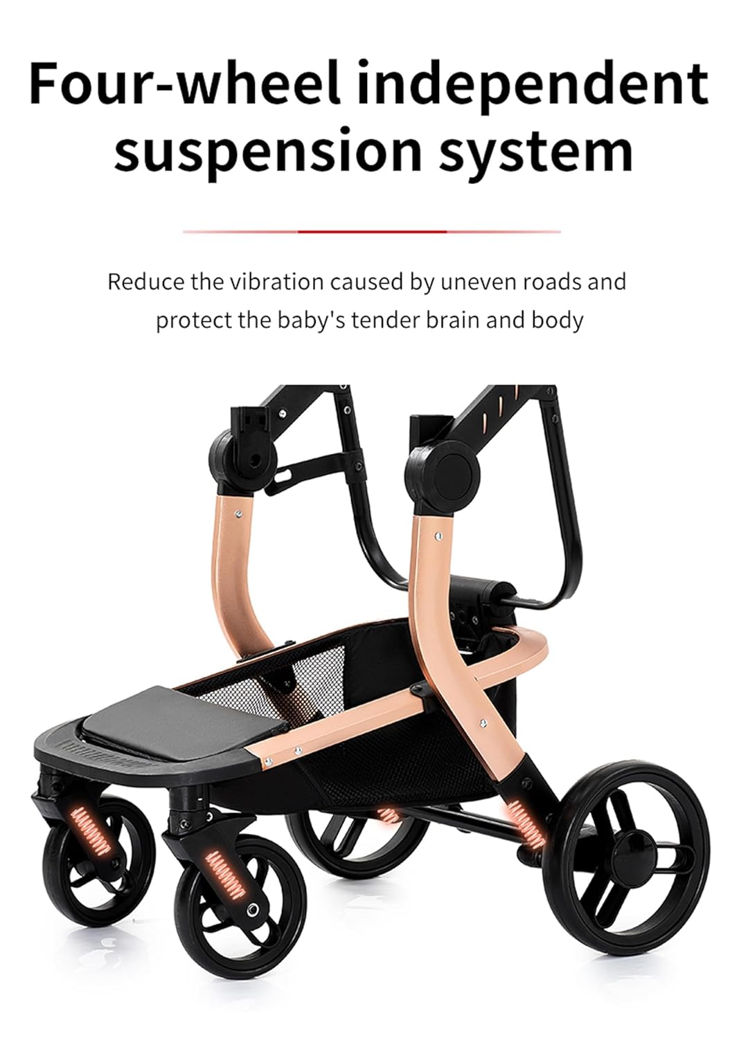 NADDLILY PU-Leder Kinderwagen 3 in 1, Buggy mit Umkehrbarem Zwei-Wege-Schub, Kinderwagen Faltbarem T